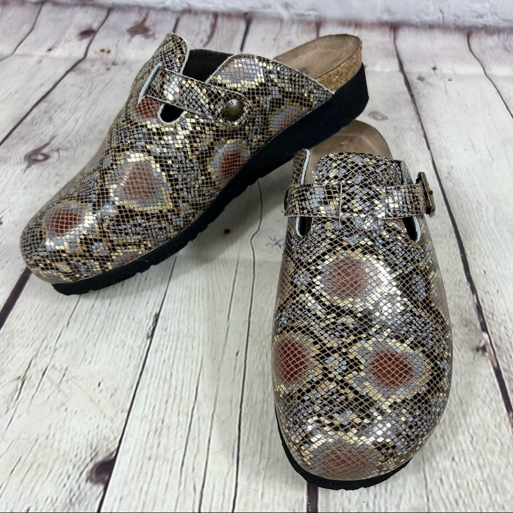 NAOT Elegant Autumn Golden Python Print Leather Slip On Clogs - Picture 13 of 15